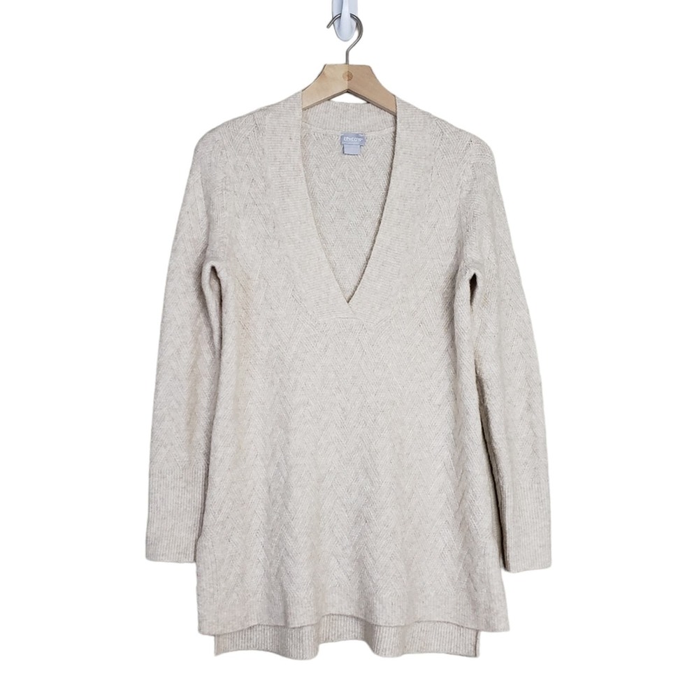 Chico's Cream V-Neck Cable Knit Sweater